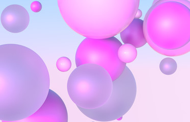 Abstract 3d art background. Holographic geometric floating liquid blobs, soap bubbles, sphere.
