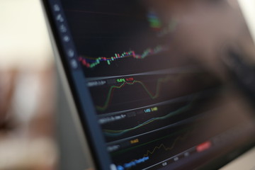 The Stock Exchange, Streaming Trade Screen, The stock screen Show the stock price rise, Trader hold the phone in hand.