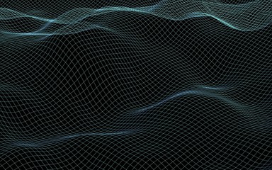 Abstract landscape background. Cyberspace gray grid. hi tech network. 3D illustration