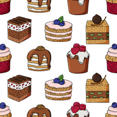 Hand drawn cake vector seamless pattern