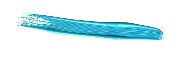 Turquoise blue brush stroke paiting over isolated background, canvas watercolor texture