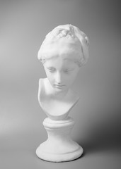 Girl Venus plaster head portrait on grey background