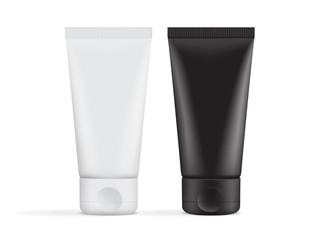 black and white cream tube packaging isolated on white background mock up