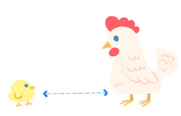 距離をとるニワトリの親子