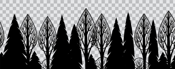Seamless ornament. Forest silhouette pattern. Vectorr illustration