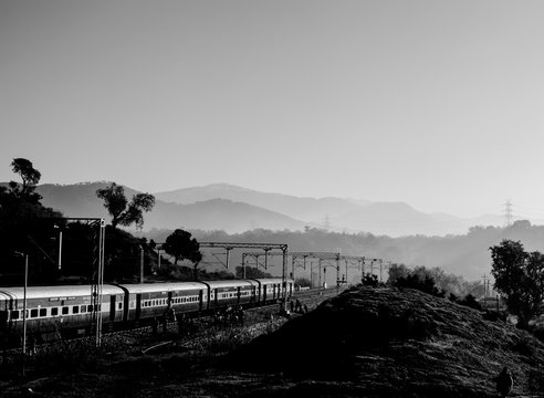 Train reaching at beautiful and clean katra railway station of Jammu, railway track
