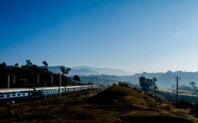 Train reaching at beautiful and clean katra railway station of Jammu, railway track
