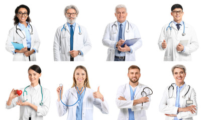 Different doctors on white background