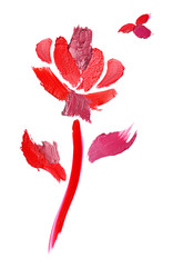 Flower made of different lipstick strokes on white background