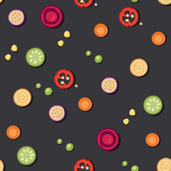 Seamless pattern with pieces of vegetables. Vector illustration.