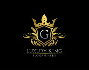 Luxury Royal King G Letter, Heraldic Gold Logo template.