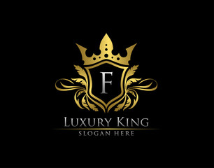 Luxury Royal King F Letter, Heraldic Gold Logo template.
