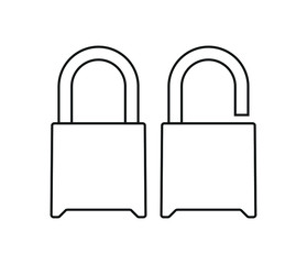 Open and closed padlocks isolated on white background. Flat linear icons. Lock icons