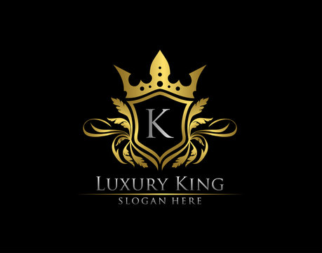 Luxury Royal King K Letter, Heraldic Gold Logo template.