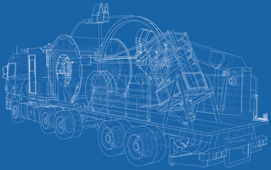 Coil Tubing. Wire-frame line isolated on white. Vector rendering of 3d.