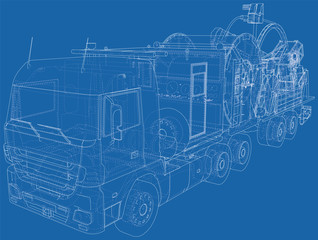 Coiled tubing unit machine. The layers of visible and invisible lines are separated. EPS10 format. Wire-frame.