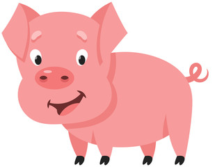 Standing cute little pig. Farm animal in cartoon style.