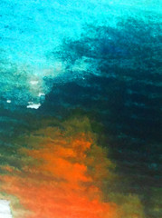 Fototapeta na wymiar Watercolor abstract bright colorful textural background handmade . Painting of sky and clouds during sunset . Modern seascape . Shine 