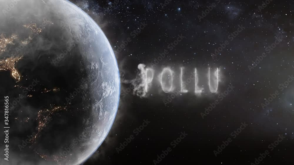 Sticker polluted earth concept with pollution appearing in the clouds of pollution surrounding the planet wi