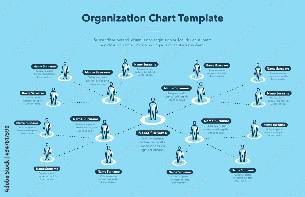 Aufkleber Modern simple company organization hierarchy schema template with place for your content - blue version. Easy to use for your website or presentation.