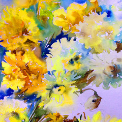 Fototapeta na wymiar Abstract bright colored decorative background . Floral pattern handmade . Beautiful tender romantic summer aster flower , made in the technique of watercolors from nature.