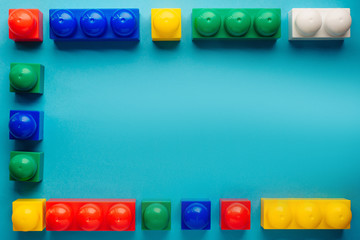 Children's developing games collect designer on a blue background. flatly