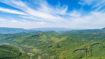 Obraz premium Drone photo of mountain landscape in Carpathian.