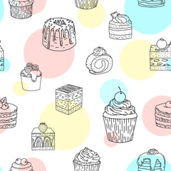 Sketch linear cake vector seamless pattern