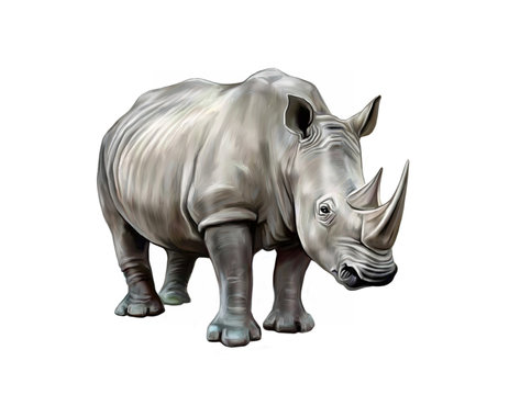 white rhino (Ceratotherium simum),  realistic drawing