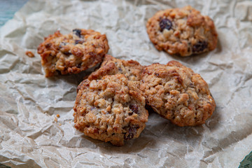 Handmade cookies on baking paper. 