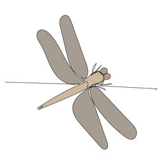  isolated, drawing a continuous line of colored dragonfly