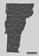 The Vermont State counties map with labels