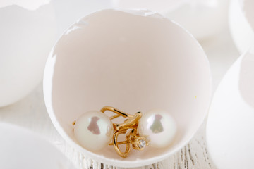 Pile of pearls on the white background
