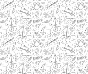 Handdrawn concept on music festival - musicians and musical instruments