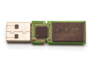disassembled USB flash drive on white background, isolated. Illustrated the End of the Warranty...