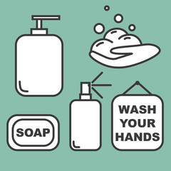Wash your hands set of icons vector