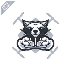 Fox holding Drone controller. Mascot logo for drone racing team, drone club or store. Design element for company logo, label, apparel or other merchandise. Scalable and editable vector illustration.