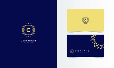 C Flower Logo Mark with business card template design for branding identity