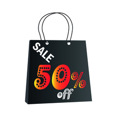 Shopping Paper Bag. Discounts Sale Banner. Craft Paper Gift Bag. Vector illustration. Big sale concept