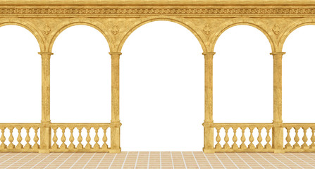 Classical greek colonnade with a balustrade and columns - 3d rendering