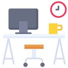 Office desk with laptop, Workplace vector illustration