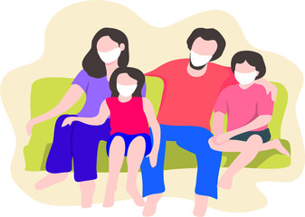 Coronavirus covid-19, quarantine motivational family illustration. 
Family of adults and kids keep calm, stay at home to stop 
virus pandemic spreading. Tough times never last, but tough people do