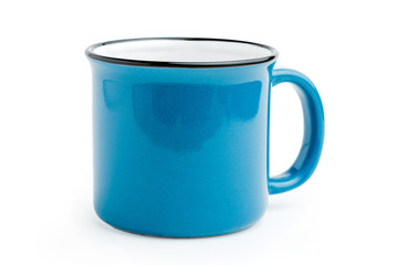 Blue iron coffee mug isolated on white background