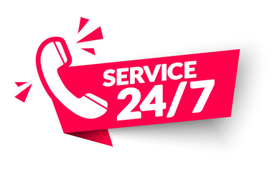 Vector Illustration 24 7 Service Label. Modern Web Banner With Telephone Icon