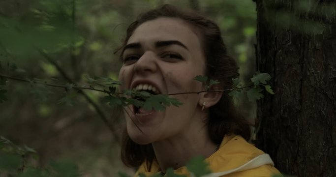 Crazy woman like a werewolf in a forest, original audio included