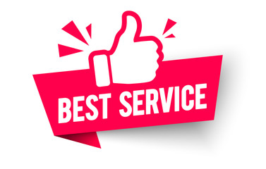 Vector Illustration Best Service Label. Modern Web Banner With Thumbs Up Icon