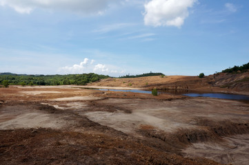 The Impact of coal mining on the environment. The mining location was abandoned without reclamation. Location: Sangatta, East Kalimantan/Indonesia.    