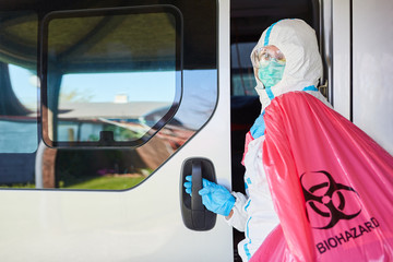Cleaner transports biohazard hazardous waste with transporter