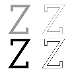 Zeta greek symbol capital letter uppercase font icon outline set black grey color vector illustration flat style image