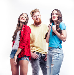 Fototapeta premium company of hipster guys, bearded red hair boy and girls students having fun together friends, diverse fashion style, lifestyle people concept isolated on white background